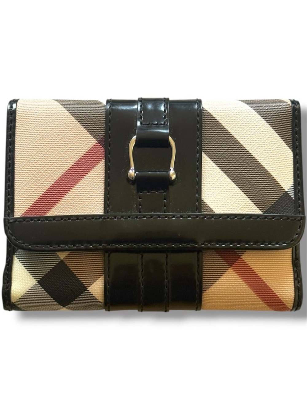 Burberry Black Patent Trim Check Continental Wallet - Brand New With Tags